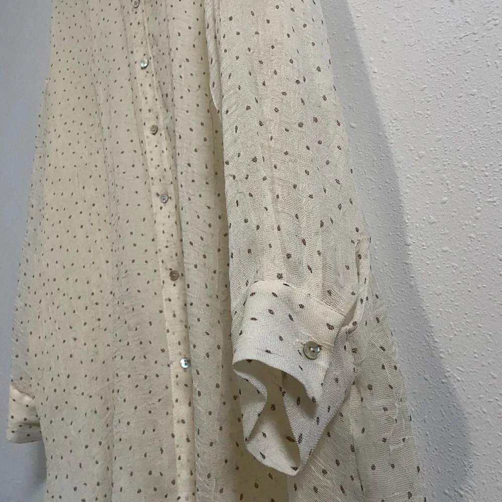 Zara Sheer Polka Dot Long Tunic Button-Down Top - Picture 3 of 8